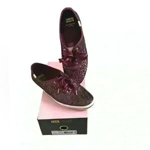 Keds x Kate Spade Glitter Sneakers Size 9.5 - Deep Cherry, Sparkly Lace-Up Shoes